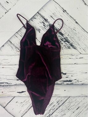 Deep Purple Velvet Cheeky Festival Fairy Bodysuit Women’s size Small